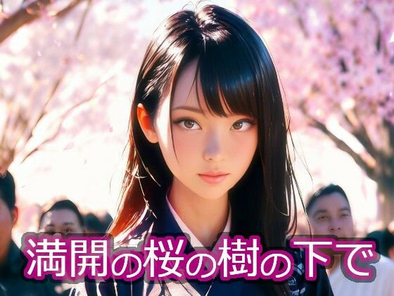 満開の桜の樹の下で