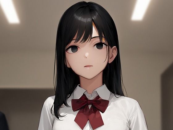 黒髪制服の女の子が催●にかかってスカートをたくし上げている画像