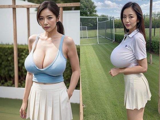 巨乳熟女とテニスウェア