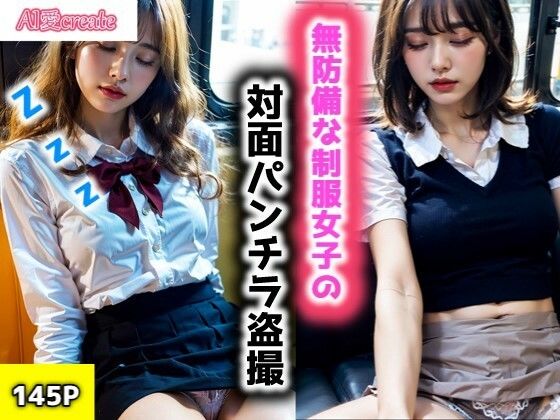 【電車】寝ている無防備な制服女子の対面パンチラ盗撮