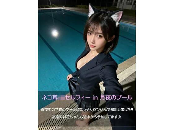 ネコ耳JKセルフィー in 月夜のプール